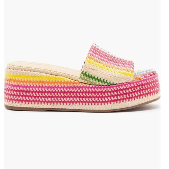 Larroude Alex Platform Mule In Rainbow Raffia! - Picture 3 of 7